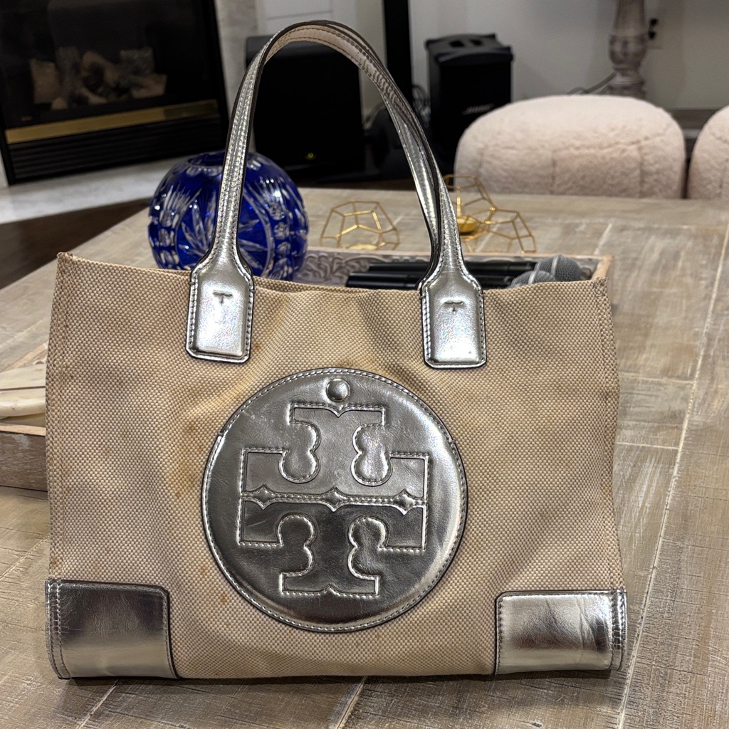 Tory Burch Beige And Metallic Tote Bag